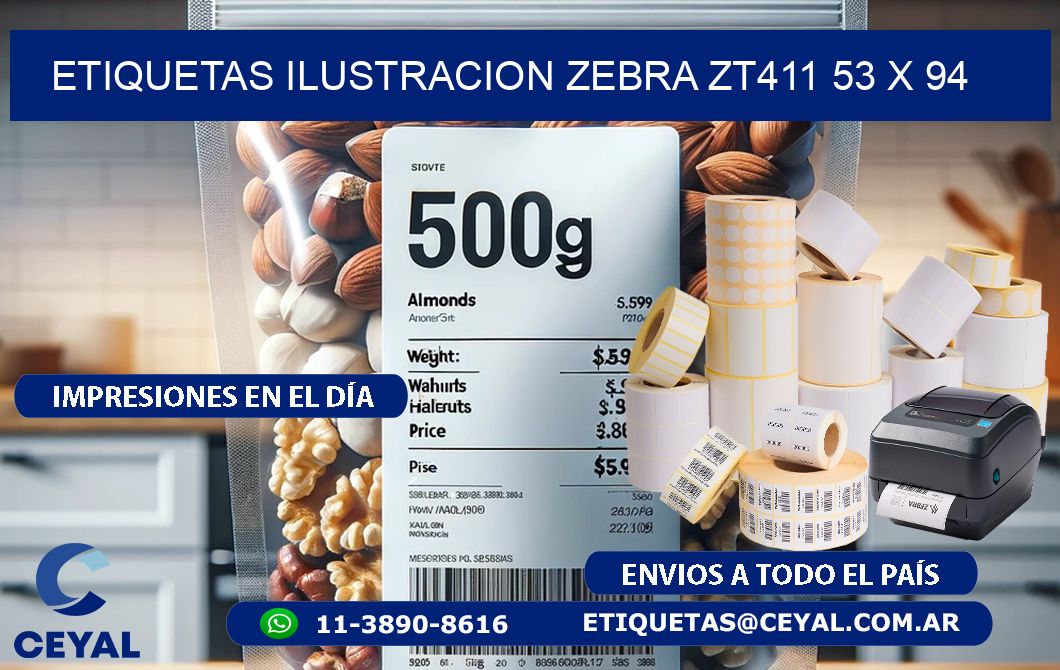 ETIQUETAS ILUSTRACION ZEBRA ZT411 53 x 94