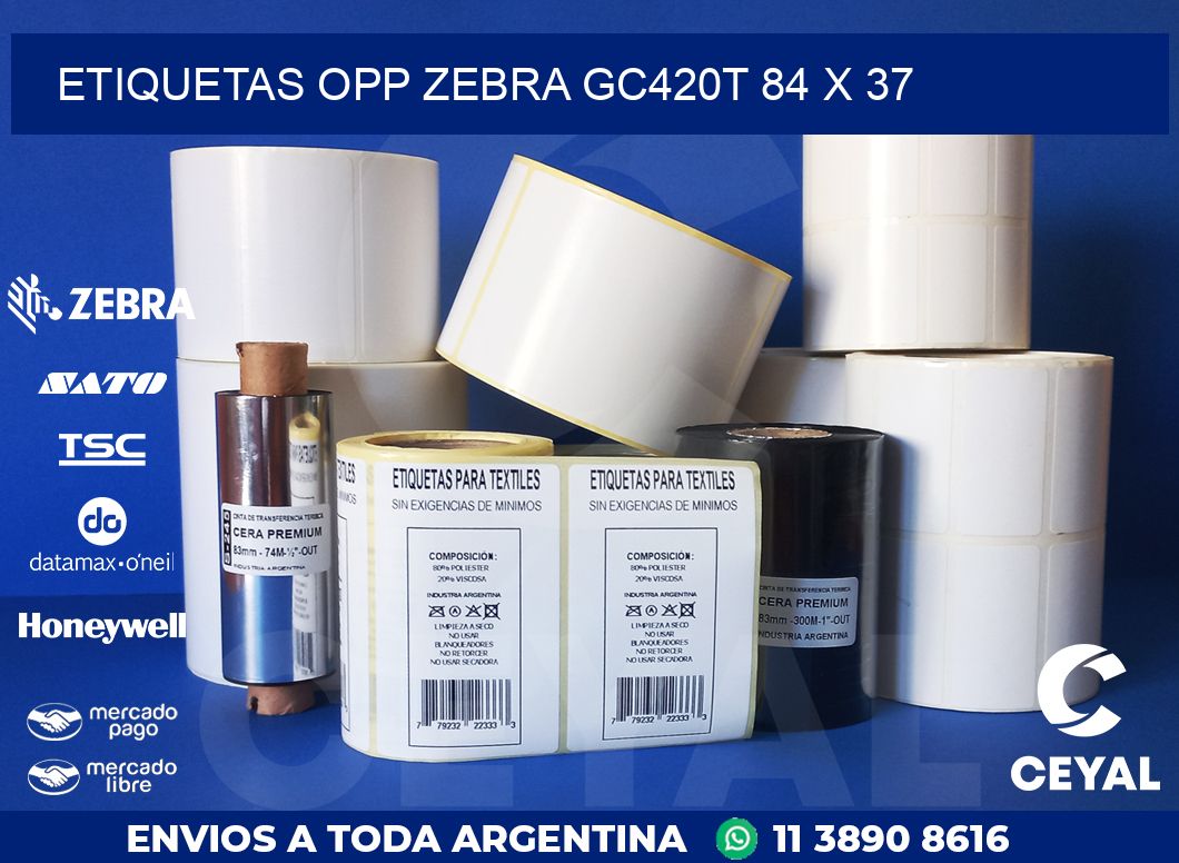 ETIQUETAS OPP ZEBRA GC420T 84 x 37