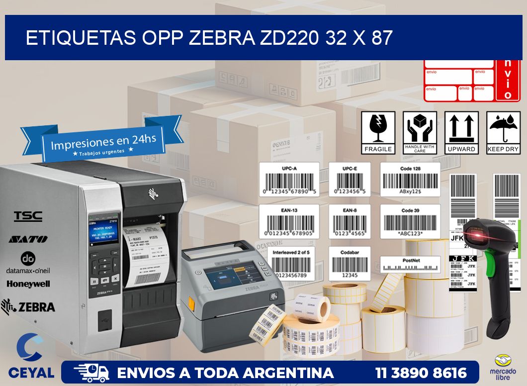 ETIQUETAS OPP ZEBRA ZD220 32 x 87