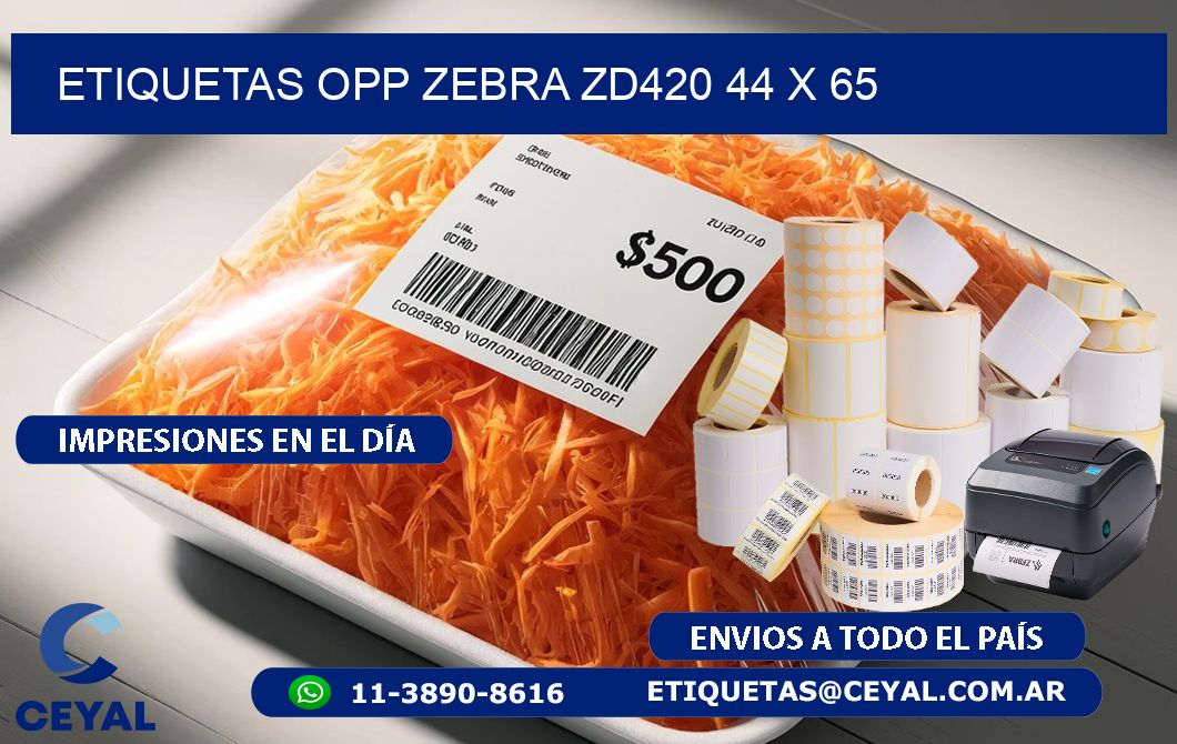 ETIQUETAS OPP ZEBRA ZD420 44 x 65