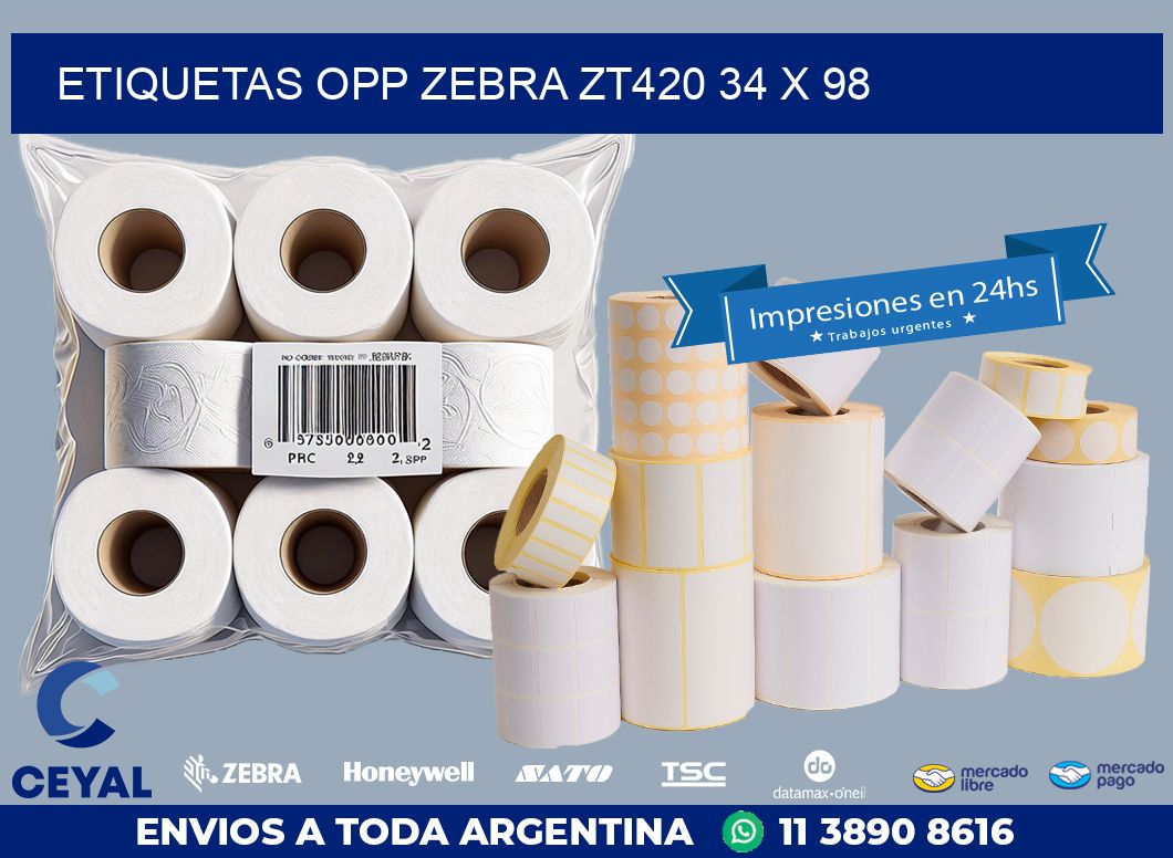 ETIQUETAS OPP ZEBRA ZT420 34 x 98
