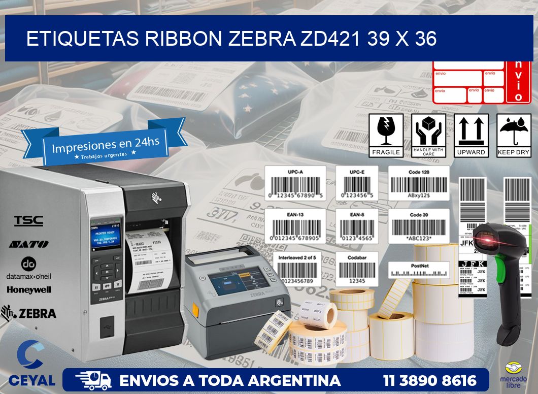 ETIQUETAS RIBBON Zebra ZD421 39 x 36