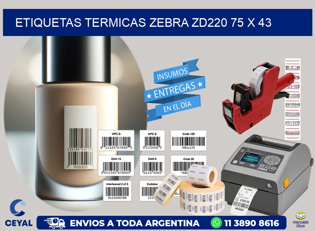 ETIQUETAS TERMICAS ZEBRA ZD220 75 x 43