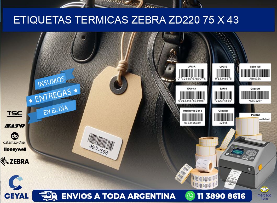 ETIQUETAS TERMICAS ZEBRA ZD220 75 x 43