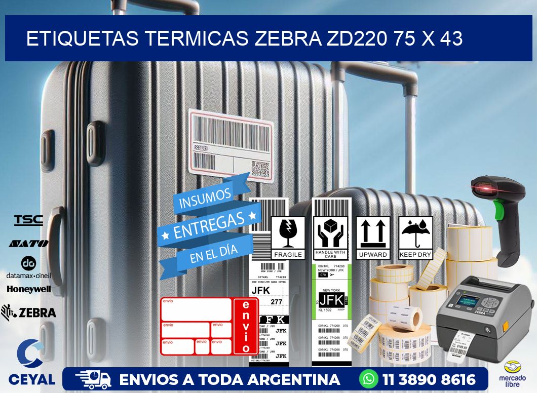 ETIQUETAS TERMICAS ZEBRA ZD220 75 x 43