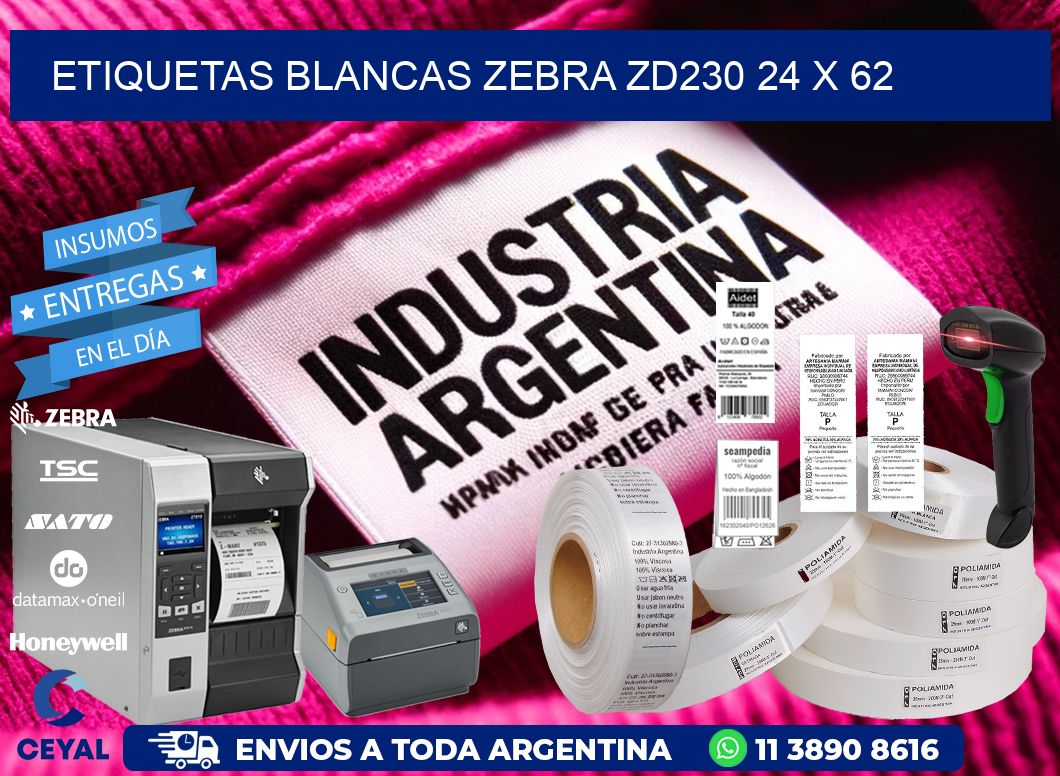 ETIQUETAS BLANCAS ZEBRA ZD230 24 x 62