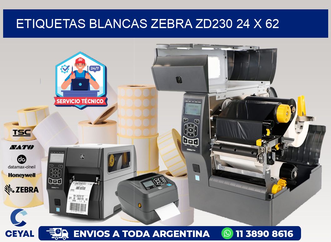 ETIQUETAS BLANCAS ZEBRA ZD230 24 x 62