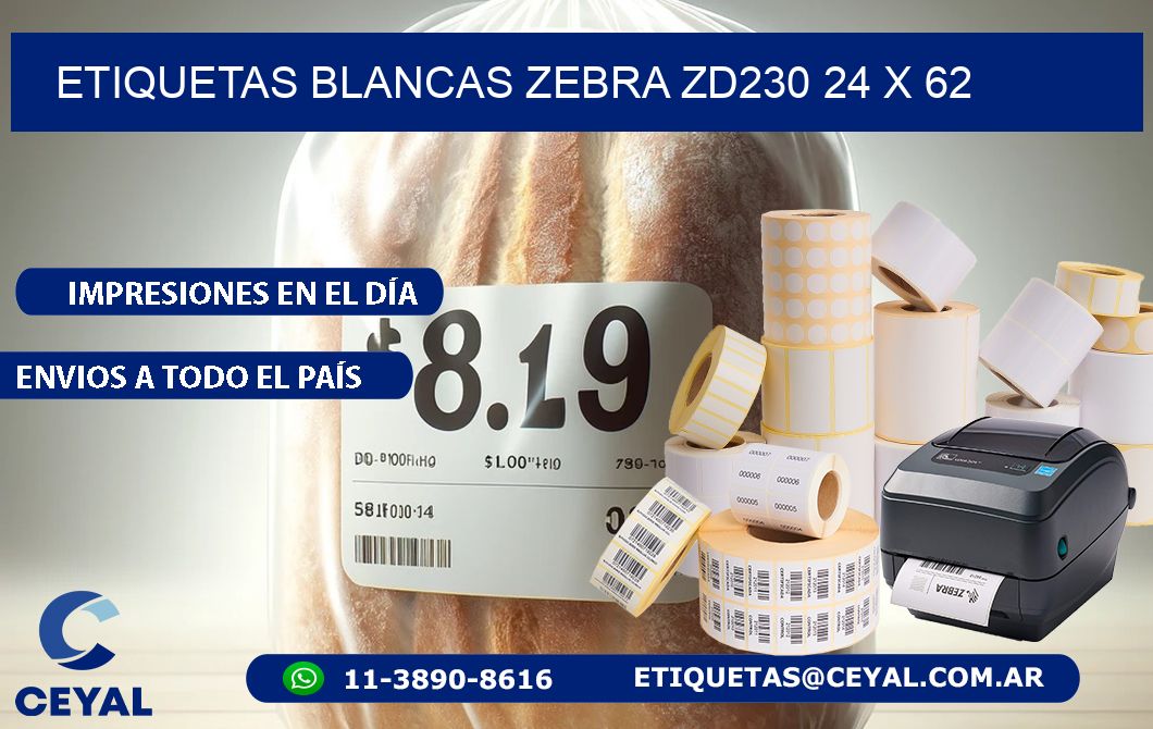ETIQUETAS BLANCAS ZEBRA ZD230 24 x 62