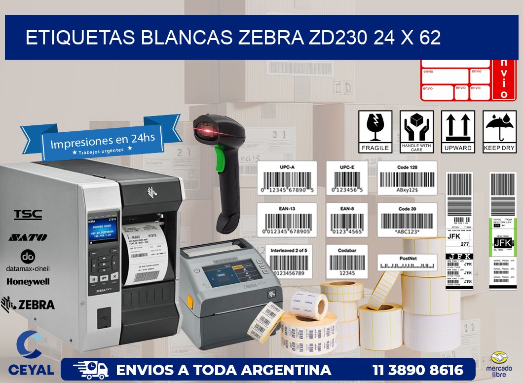 ETIQUETAS BLANCAS ZEBRA ZD230 24 x 62
