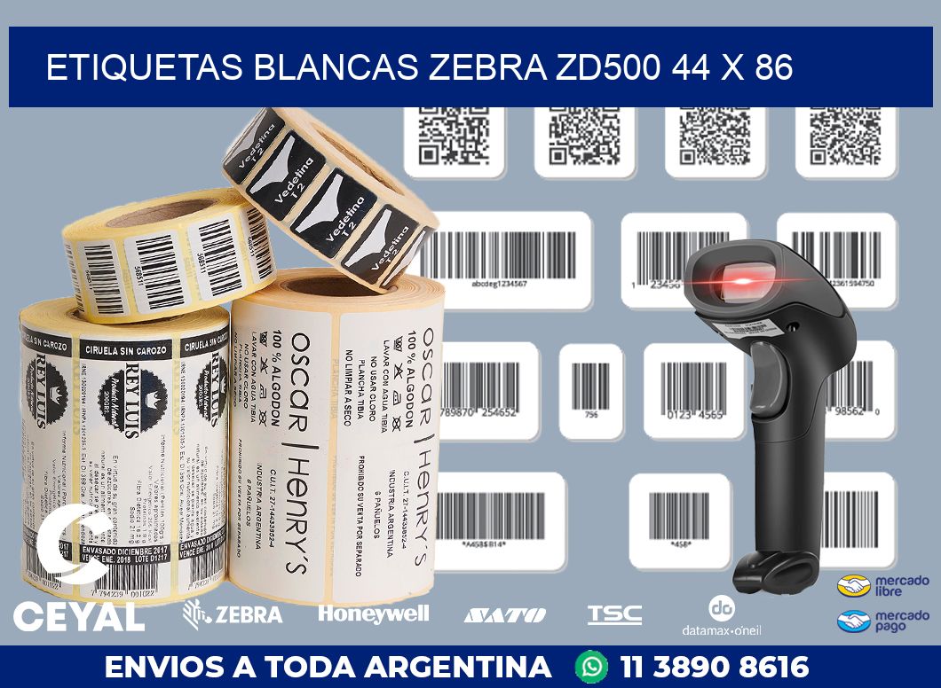 ETIQUETAS BLANCAS ZEBRA ZD500 44 x 86