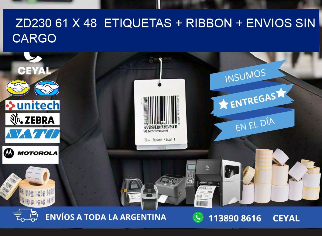 ZD230 61 x 48  etiquetas + ribbon + envios sin cargo