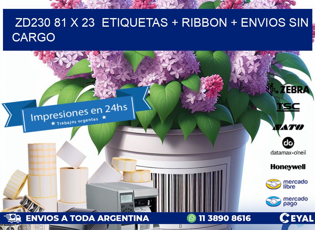 ZD230 81 x 23  etiquetas + ribbon + envios sin cargo