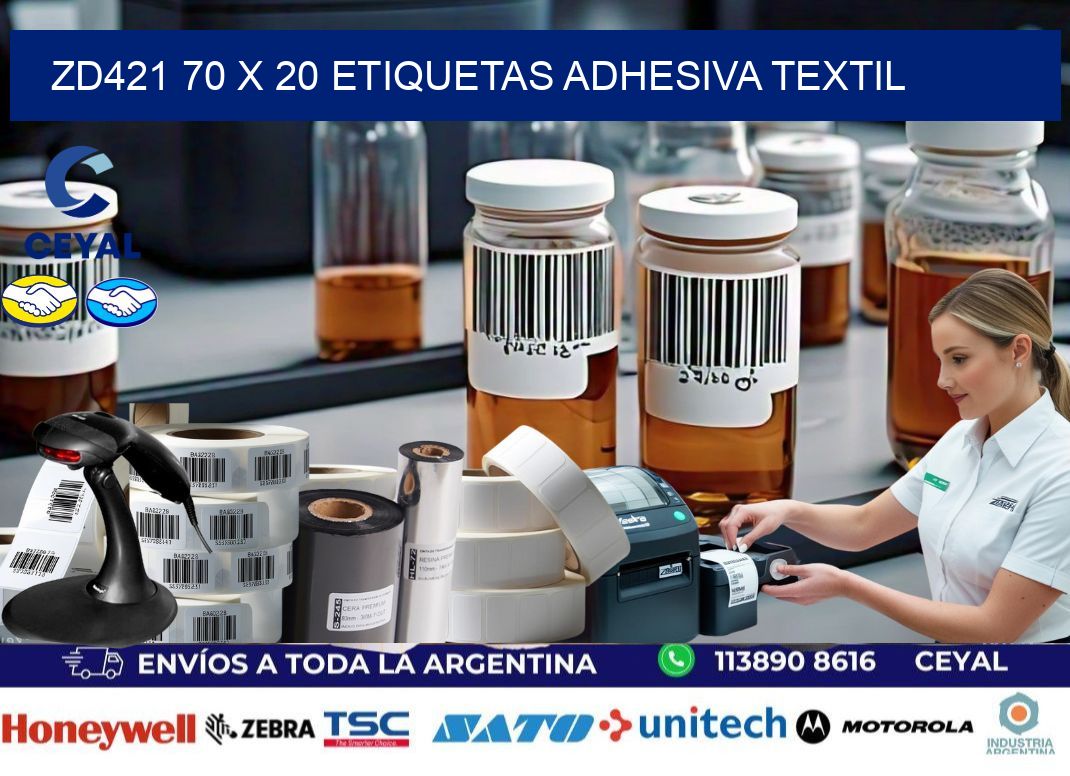 ZD421 70 x 20 ETIQUETAS ADHESIVA TEXTIL