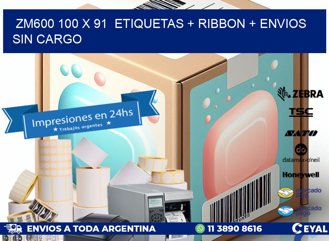 ZM600 100 x 91  etiquetas + ribbon + envios sin cargo