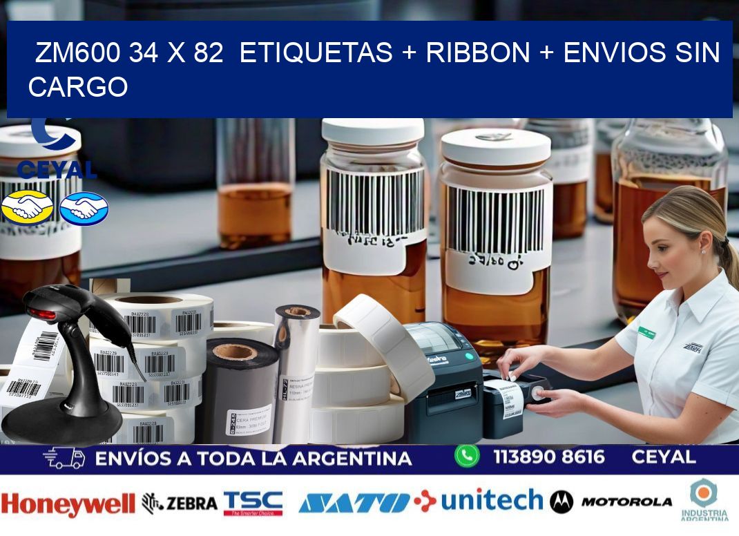 ZM600 34 x 82  etiquetas + ribbon + envios sin cargo
