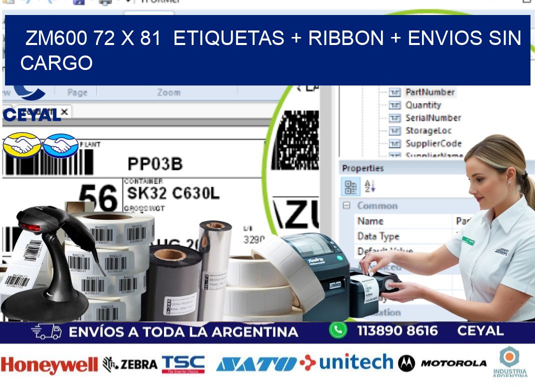 ZM600 72 x 81  etiquetas + ribbon + envios sin cargo
