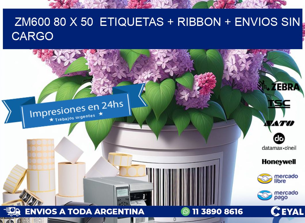 ZM600 80 x 50  etiquetas + ribbon + envios sin cargo