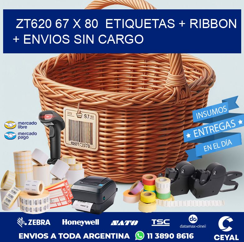 ZT620 67 x 80  etiquetas + ribbon + envios sin cargo