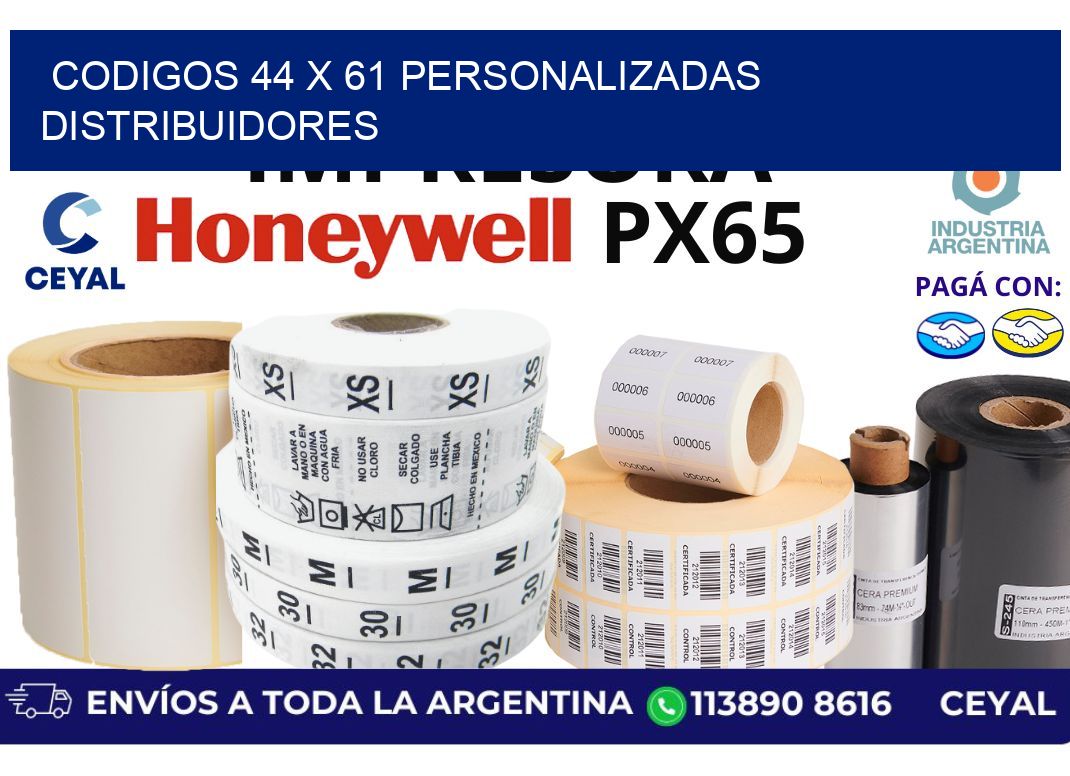 codigos 44 x 61 personalizadas distribuidores