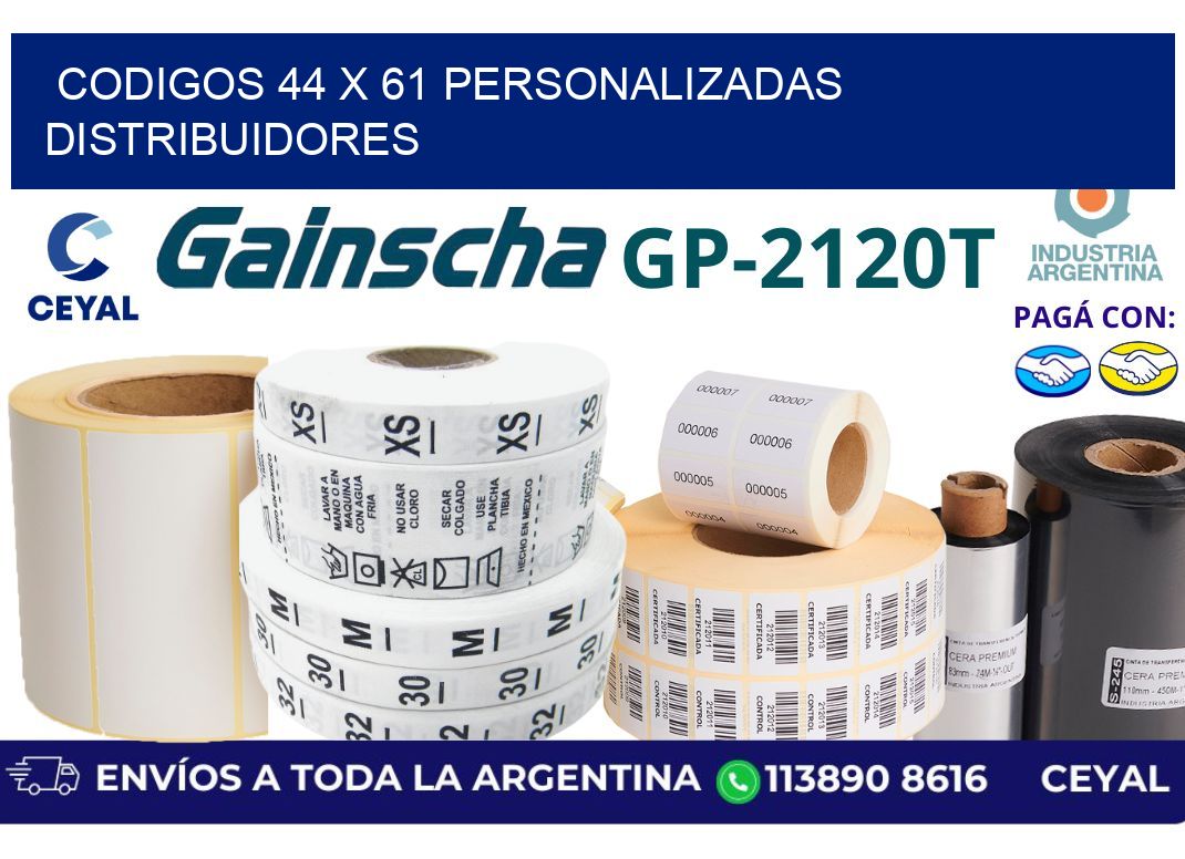 codigos 44 x 61 personalizadas distribuidores
