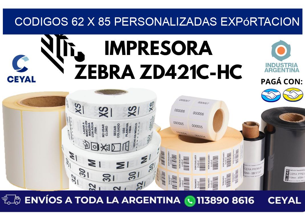 codigos 62 x 85 personalizadas expórtacion