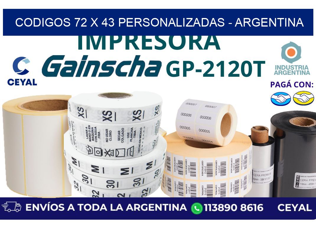 codigos 72 x 43 personalizadas - Argentina