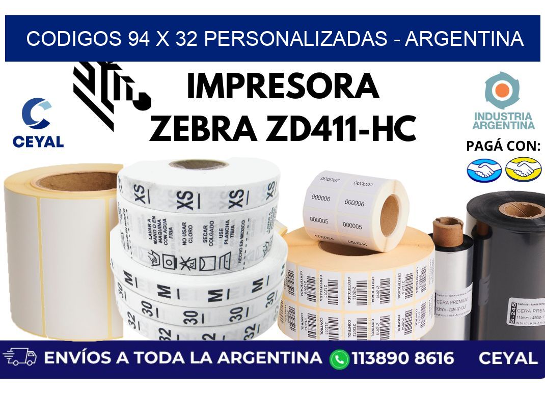 codigos 94 x 32 personalizadas - Argentina