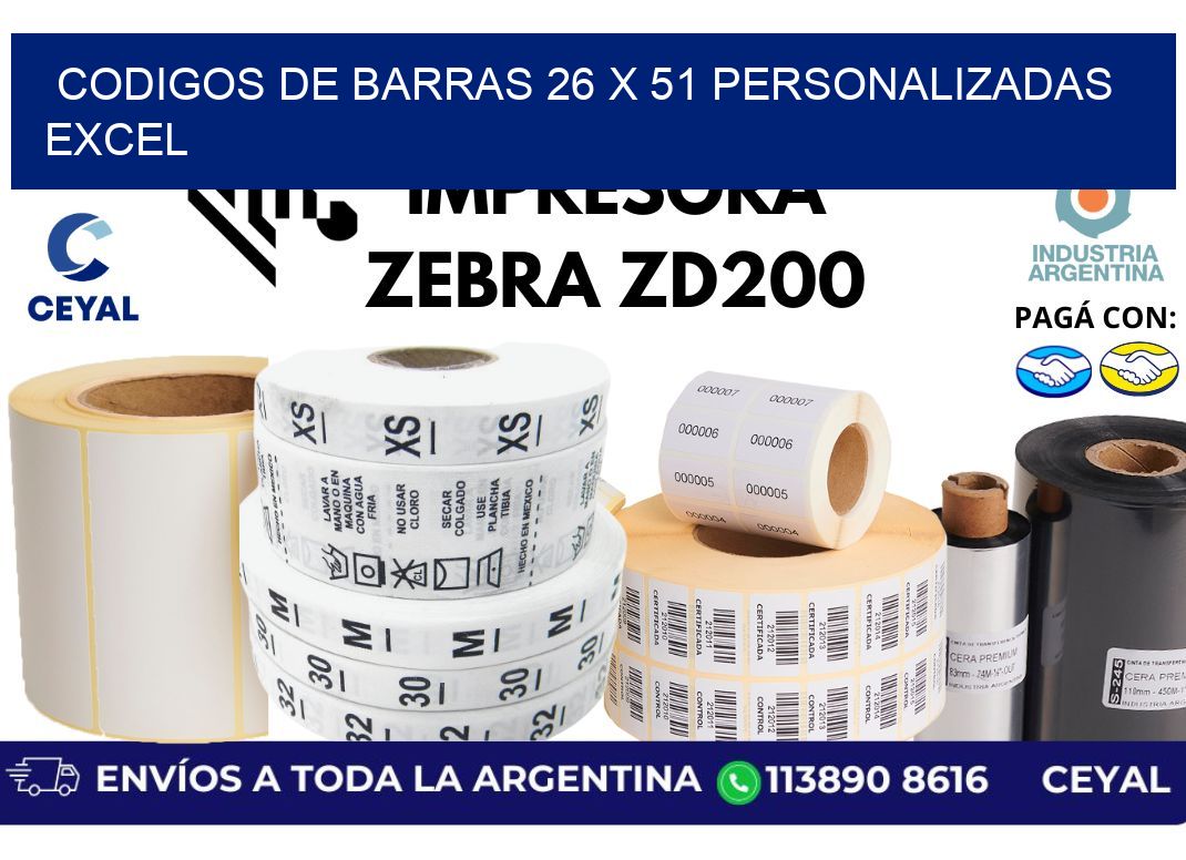 codigos de barras 26 x 51 personalizadas excel