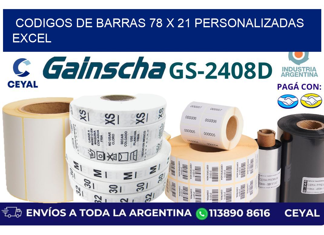 codigos de barras 78 x 21 personalizadas excel