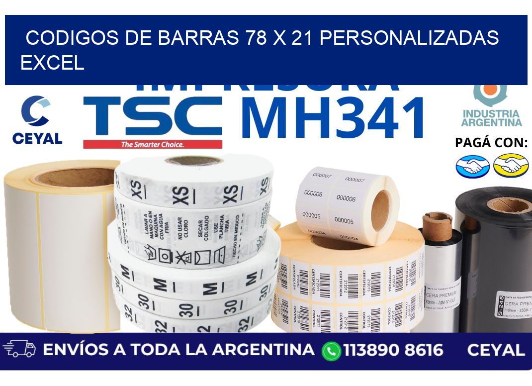 codigos de barras 78 x 21 personalizadas excel