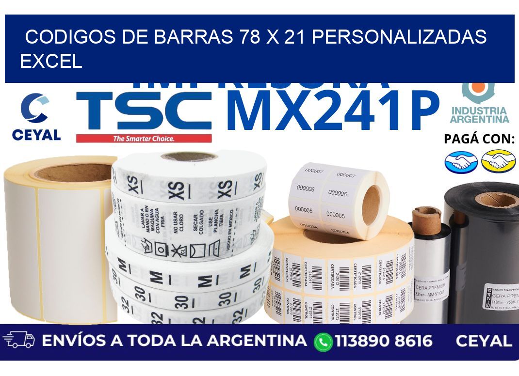 codigos de barras 78 x 21 personalizadas excel