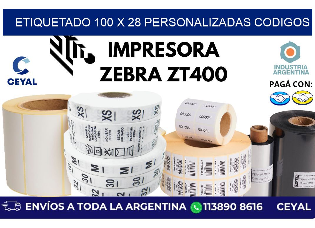 etiquetado 100 x 28 personalizadas codigos