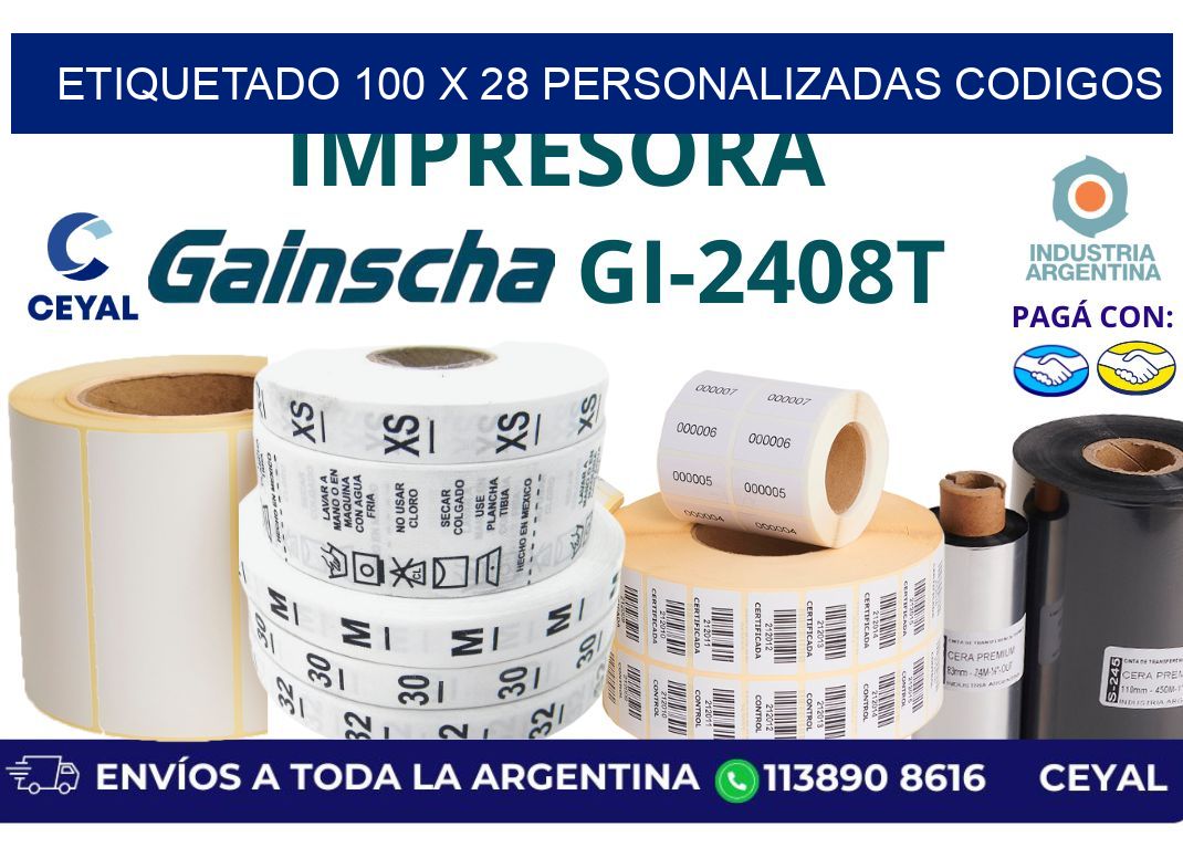 etiquetado 100 x 28 personalizadas codigos