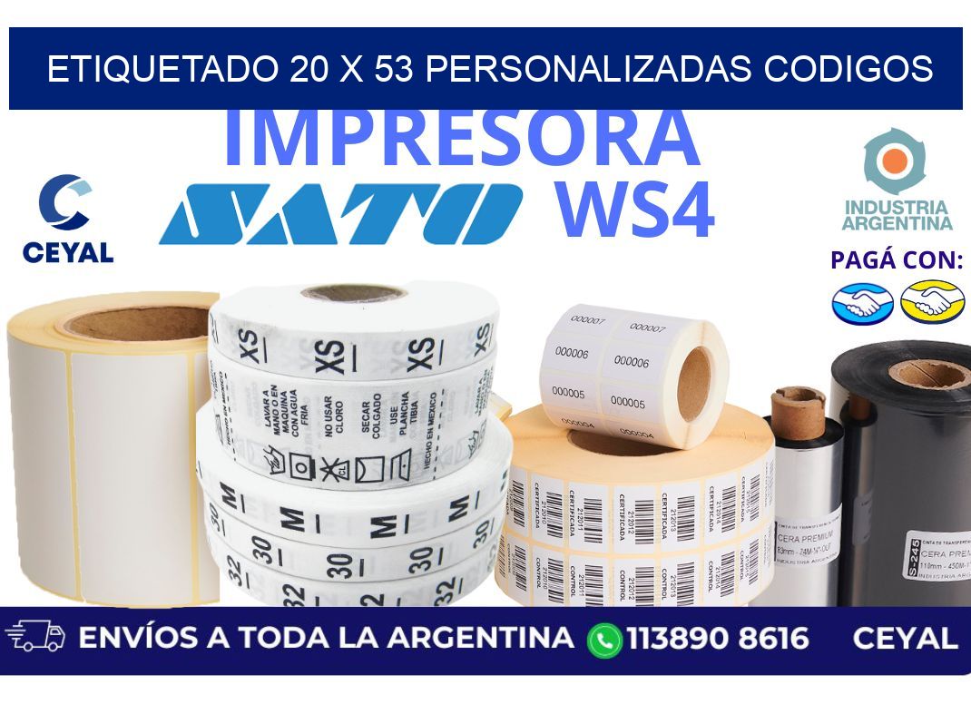 etiquetado 20 x 53 personalizadas codigos