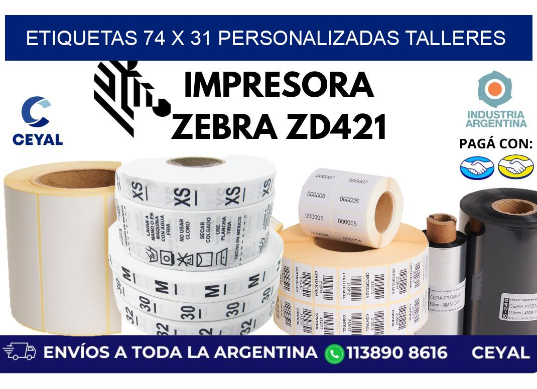 etiquetas 74 x 31 personalizadas talleres