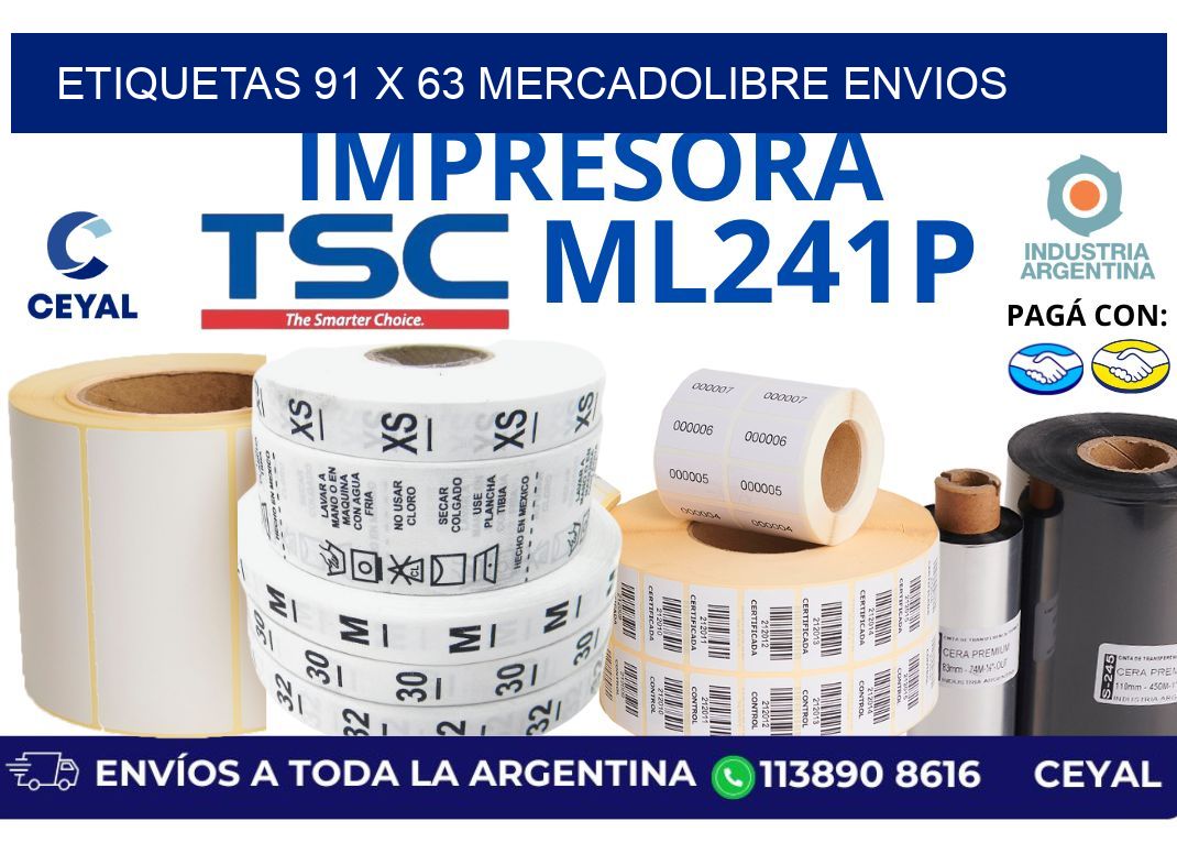 etiquetas 91 x 63 mercadolibre envios
