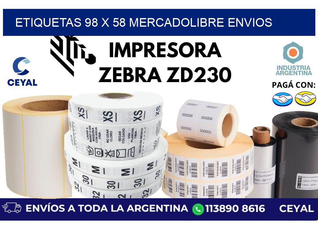 etiquetas 98 x 58 mercadolibre envios