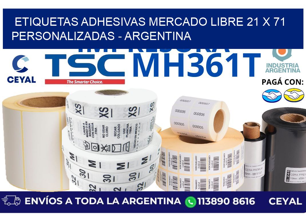 etiquetas adhesivas mercado libre 21 x 71 personalizadas – Argentina