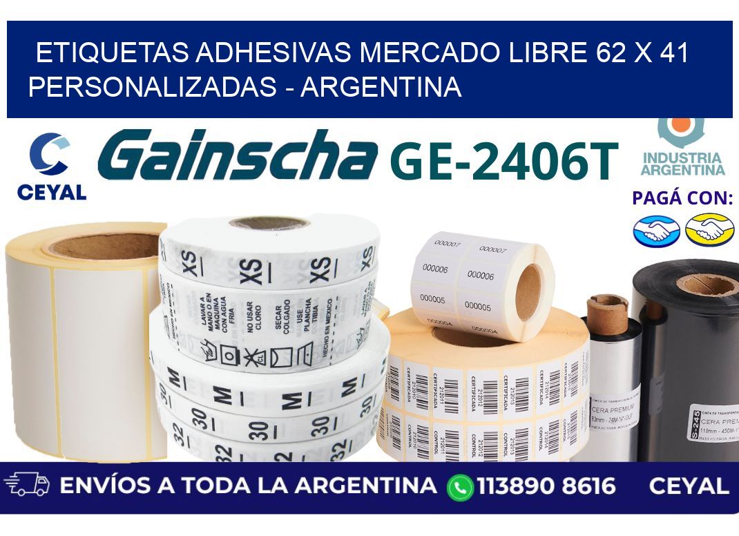 etiquetas adhesivas mercado libre 62 x 41 personalizadas - Argentina