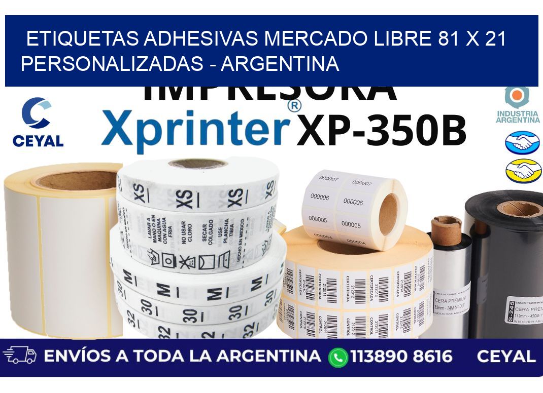 etiquetas adhesivas mercado libre 81 x 21 personalizadas - Argentina