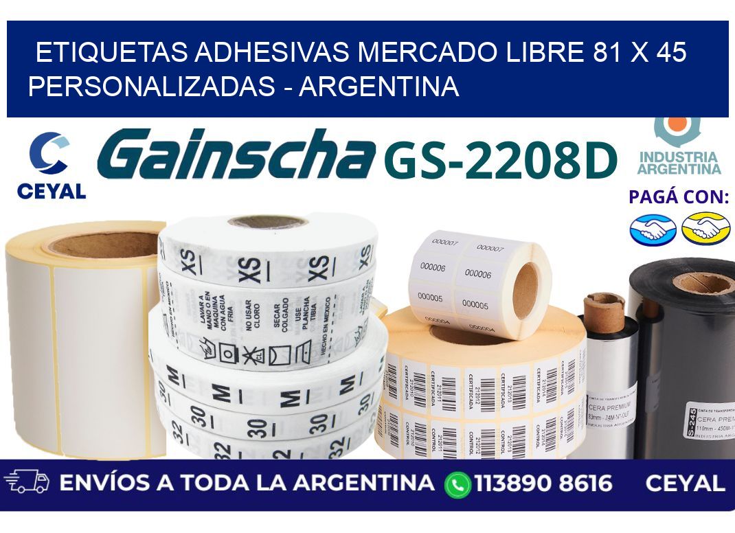 etiquetas adhesivas mercado libre 81 x 45 personalizadas - Argentina