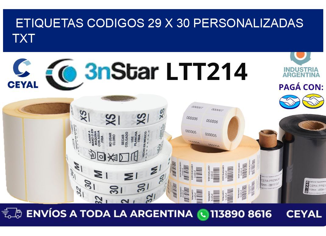 etiquetas codigos 29 x 30 personalizadas txt