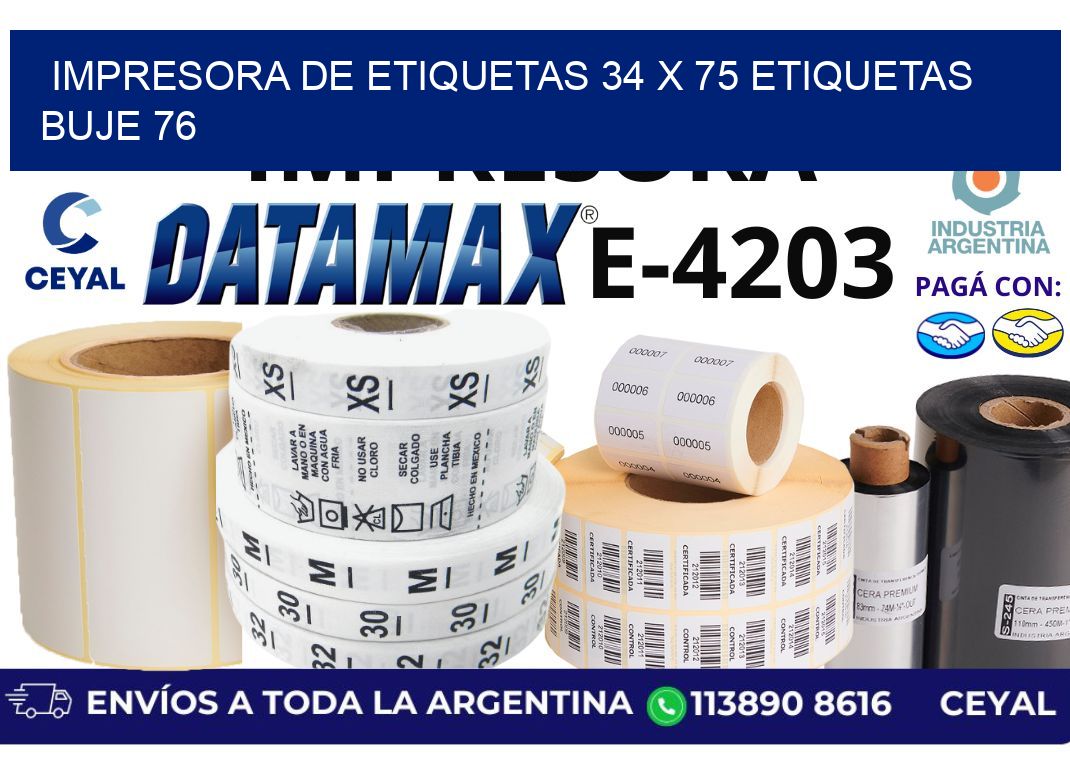 impresora de etiquetas 34 x 75 etiquetas buje 76