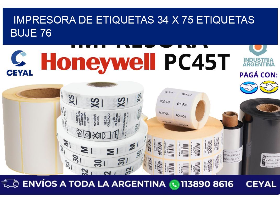 impresora de etiquetas 34 x 75 etiquetas buje 76