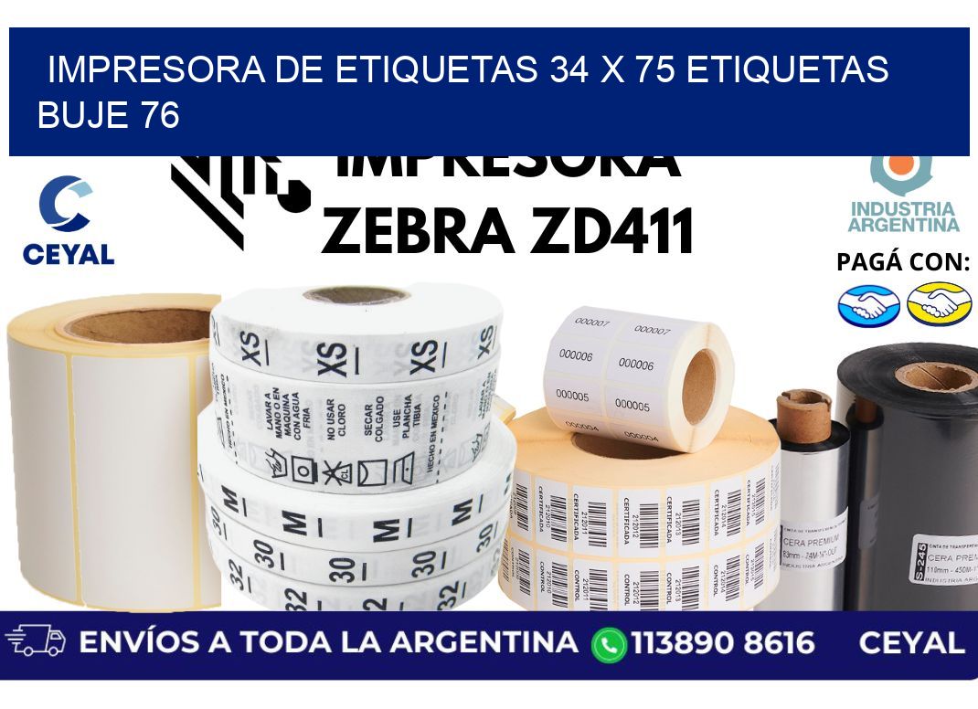 impresora de etiquetas 34 x 75 etiquetas buje 76