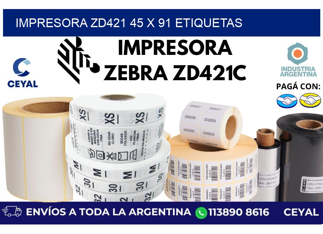 impresora zd421 45 x 91 etiquetas