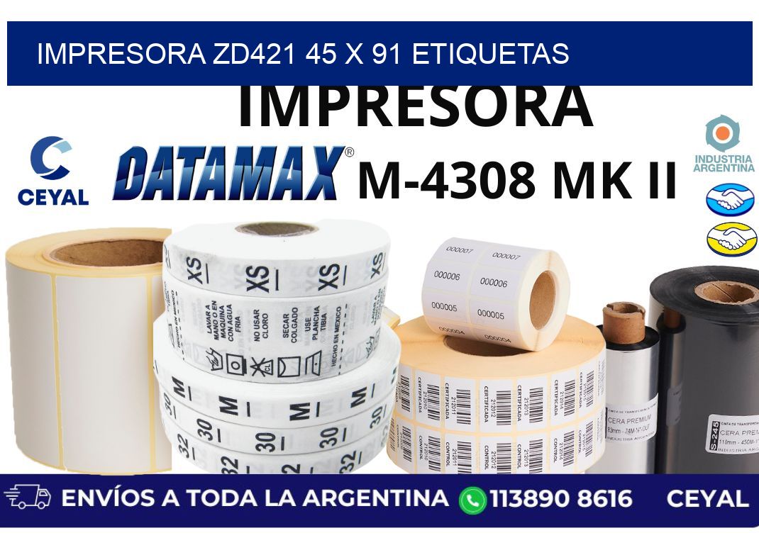 impresora zd421 45 x 91 etiquetas