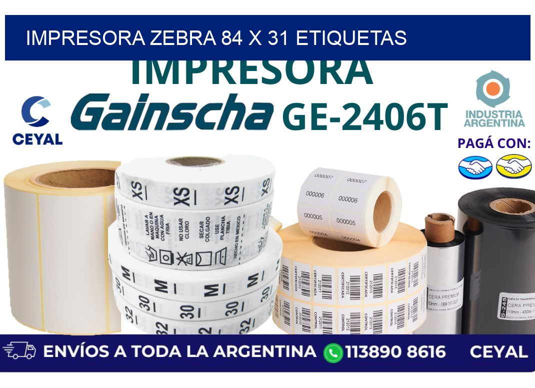 impresora zebra 84 x 31 etiquetas