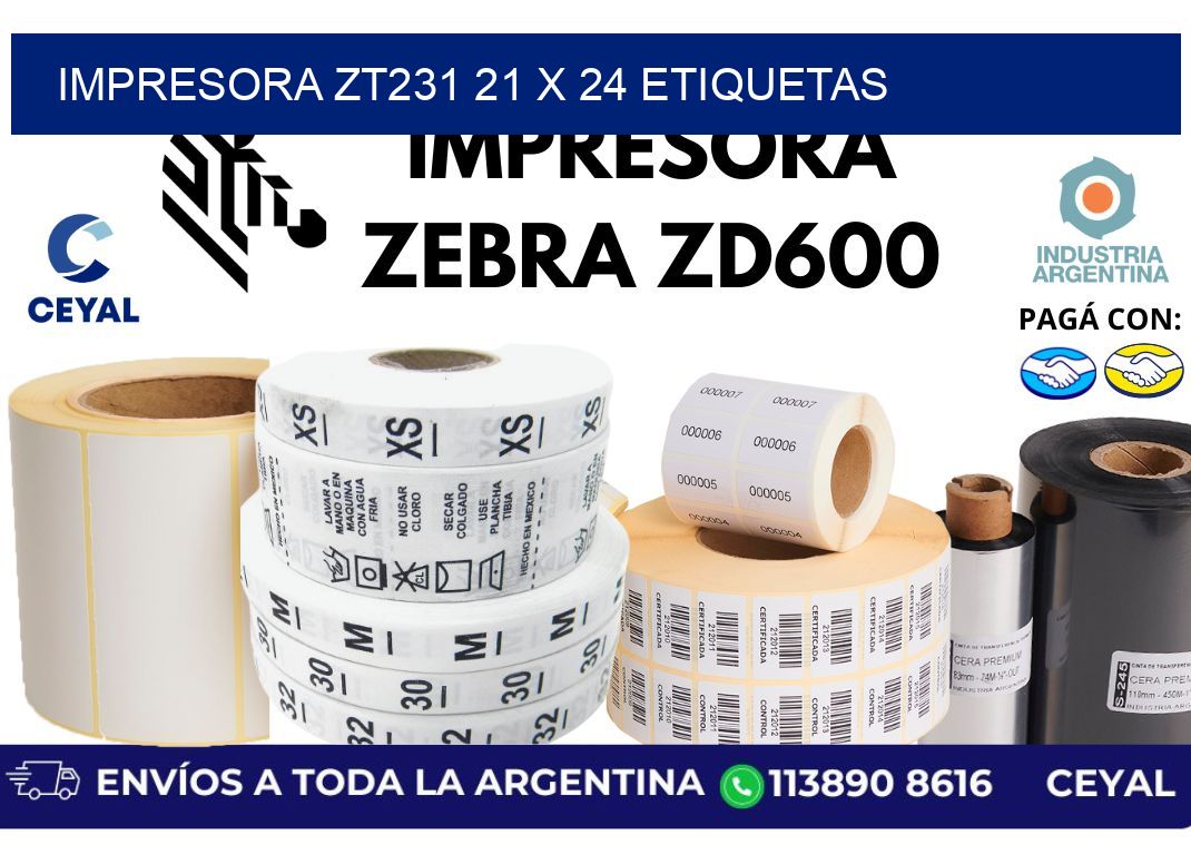 impresora zt231 21 x 24 etiquetas
