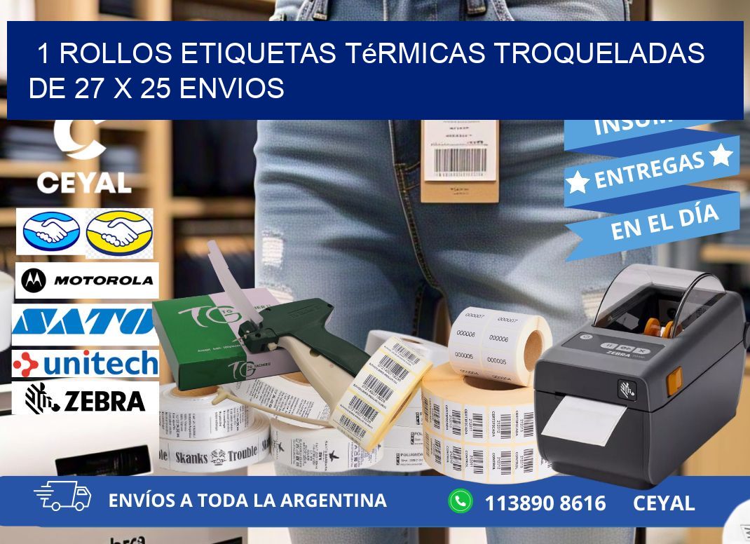 1 Rollos Etiquetas Térmicas Troqueladas De 27 x 25 ENVIOS